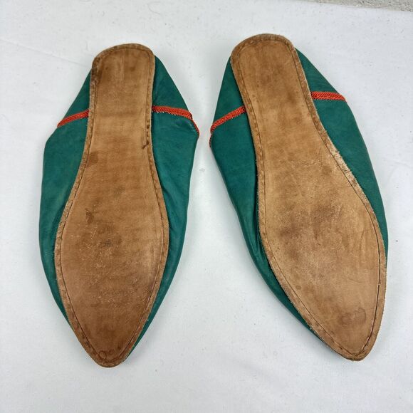 MOROCCAN TRADITIONAL HANDMADE SHEEP SKIN LEATHER WOMEN SLIPPERS Mules Sz 6.5 - Picture 2 of 4